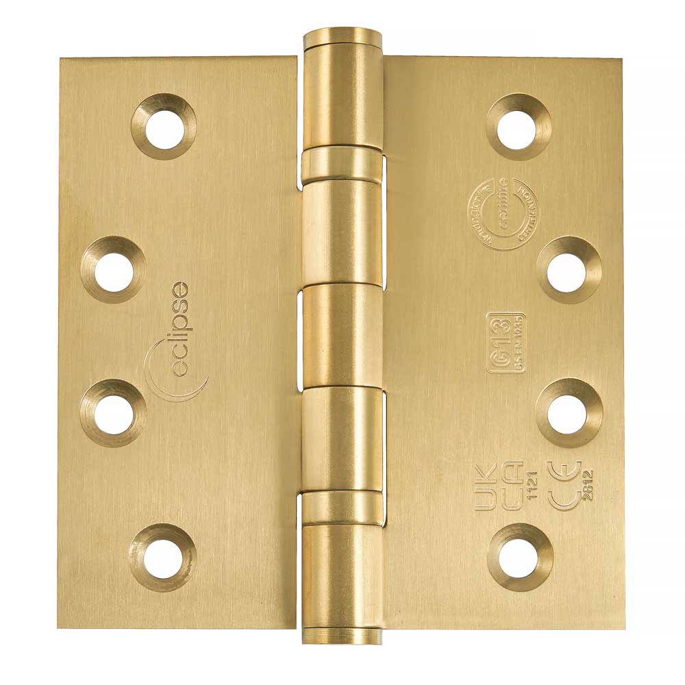 Eclipse 4 inch (102mm x 102mm) Ball Bearing Hinge Grade 13 Square Ends - Satin Brass (Sold in Pairs)